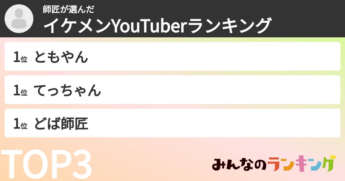師匠さんの「イケメンYouTuberランキング」