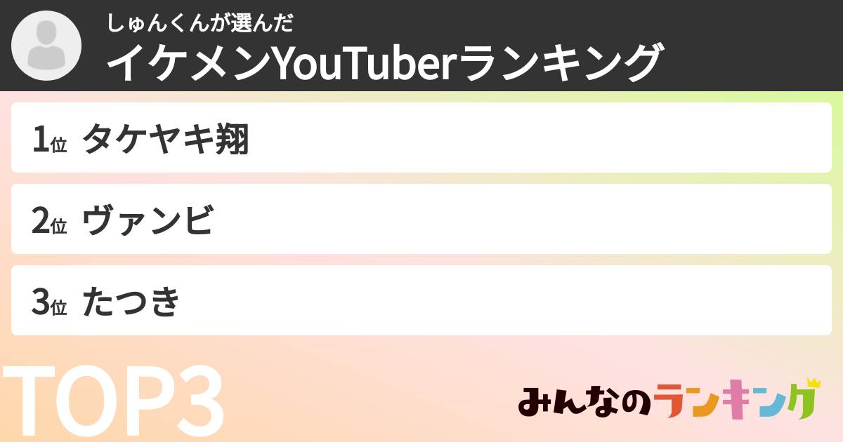 しゅんくんさんの「イケメンYouTuberランキング」