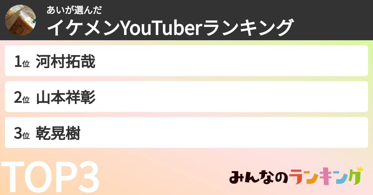 あいさんの「イケメンYouTuberランキング」