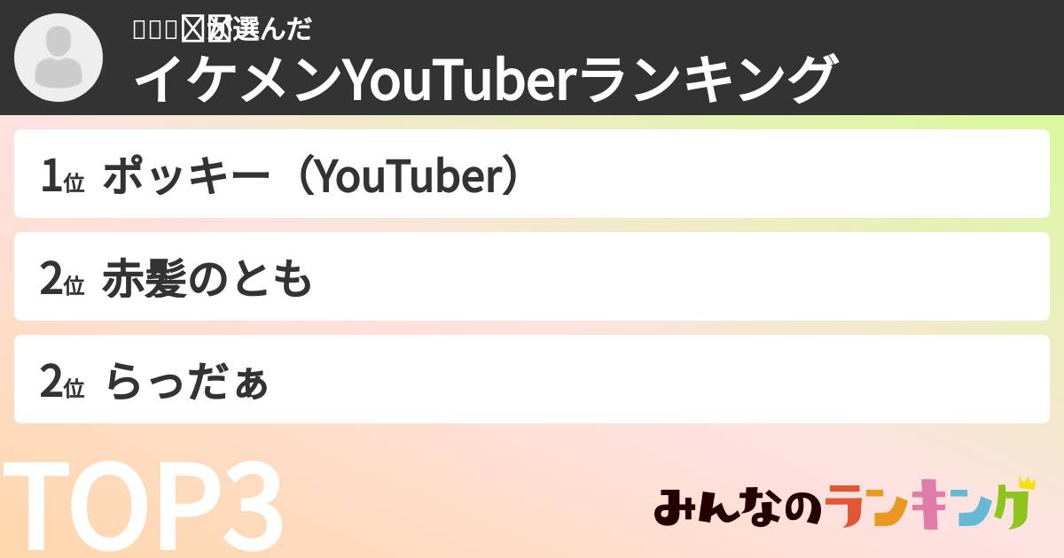 ⋆͛🦖⋆͛さんの「イケメンYouTuberランキング」