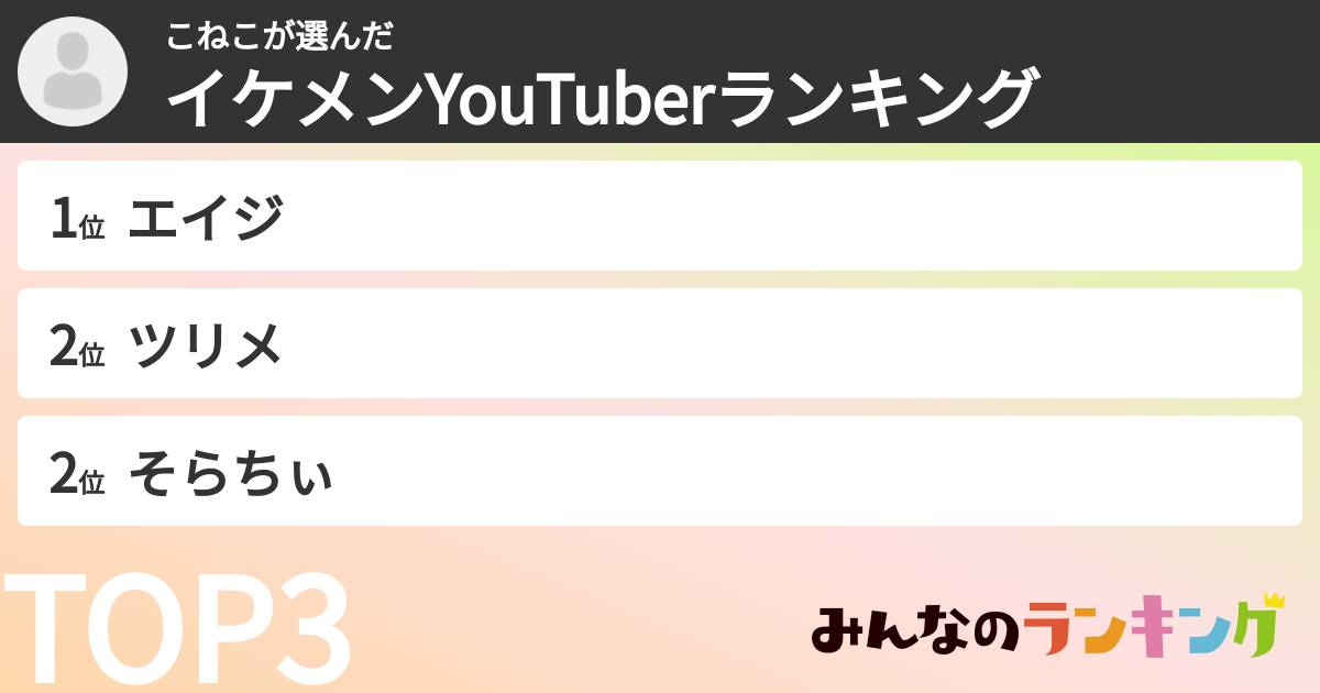 こねこさんの「イケメンYouTuberランキング」