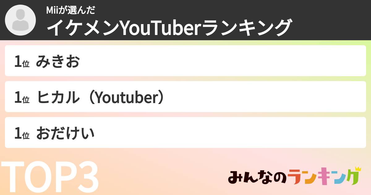 Miiさんの「イケメンYouTuberランキング」