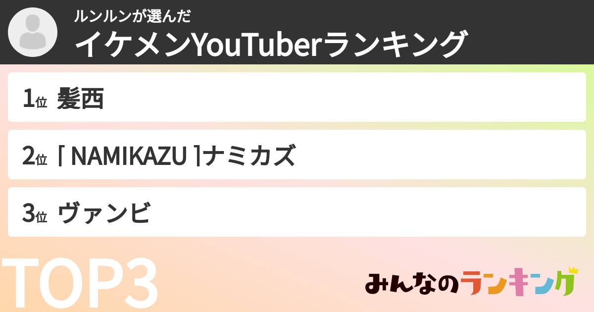 ルンルンさんの「イケメンYouTuberランキング」