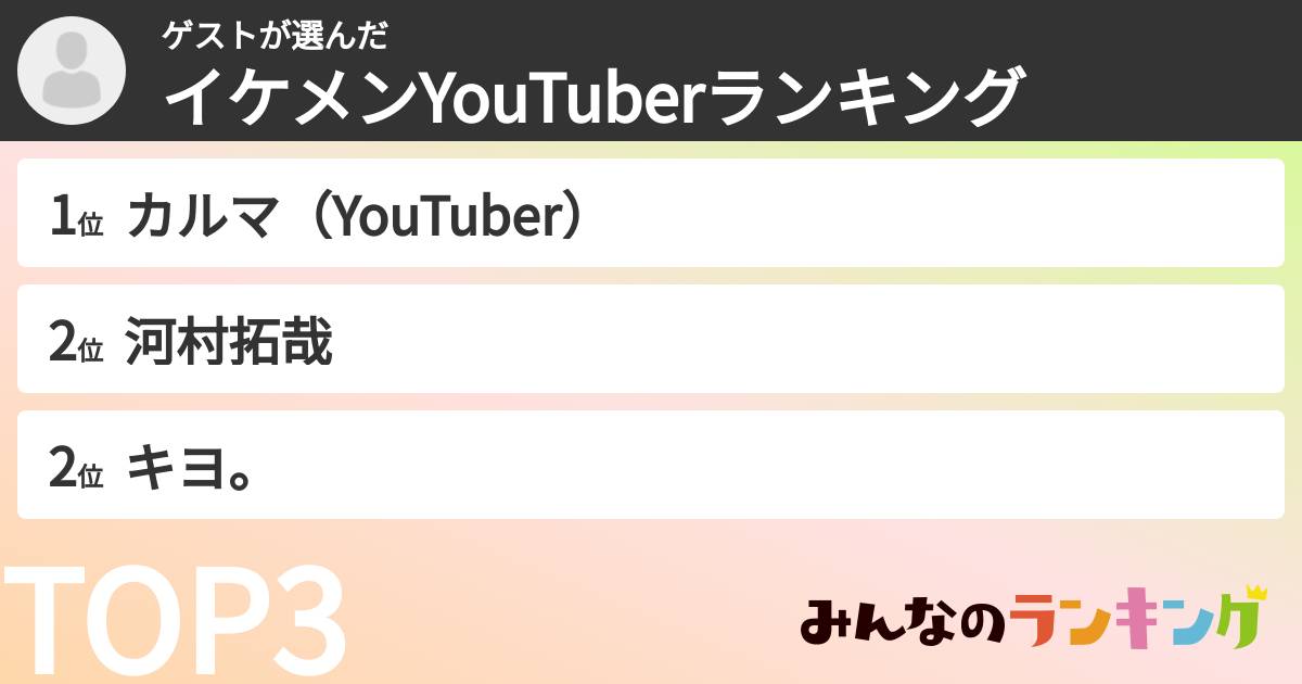 ゲストさんの「イケメンYouTuberランキング」