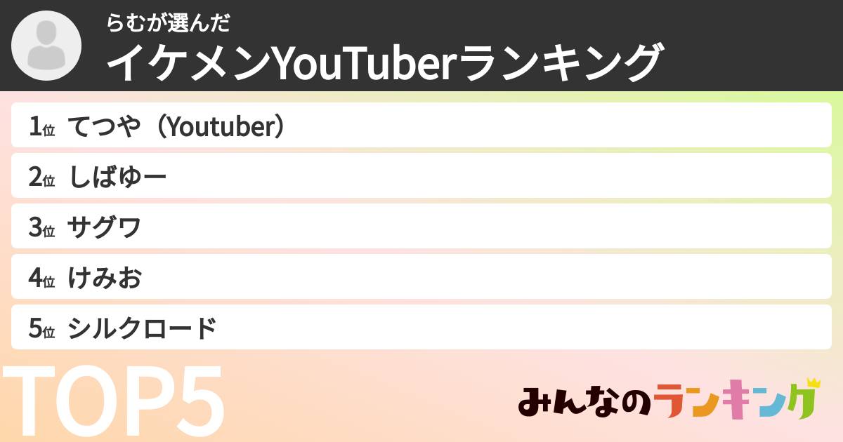らむさんの「イケメンYouTuberランキング」
