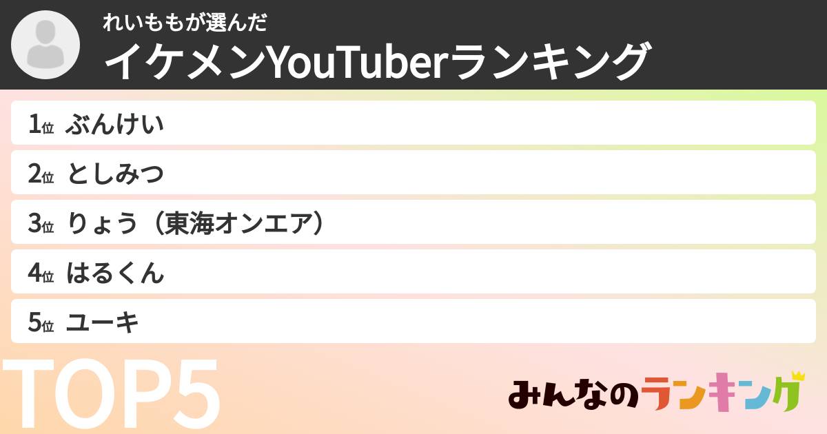 れいももさんの「イケメンYouTuberランキング」