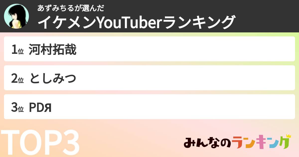 あずみちるさんの「イケメンYouTuberランキング」