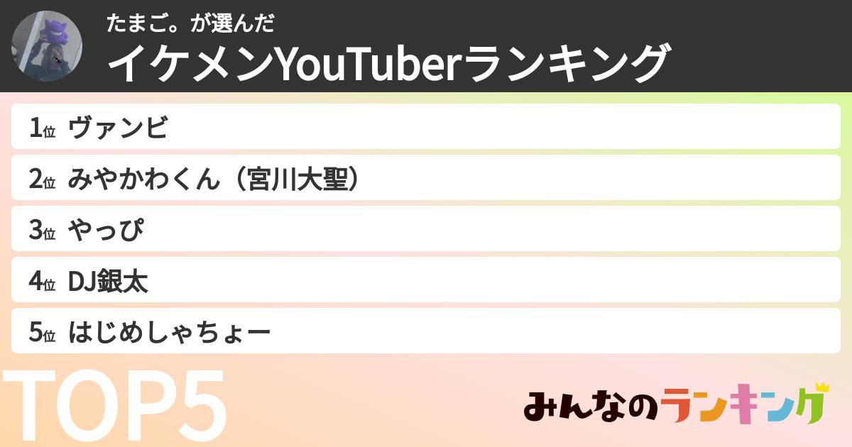 たまご。さんの「イケメンYouTuberランキング」