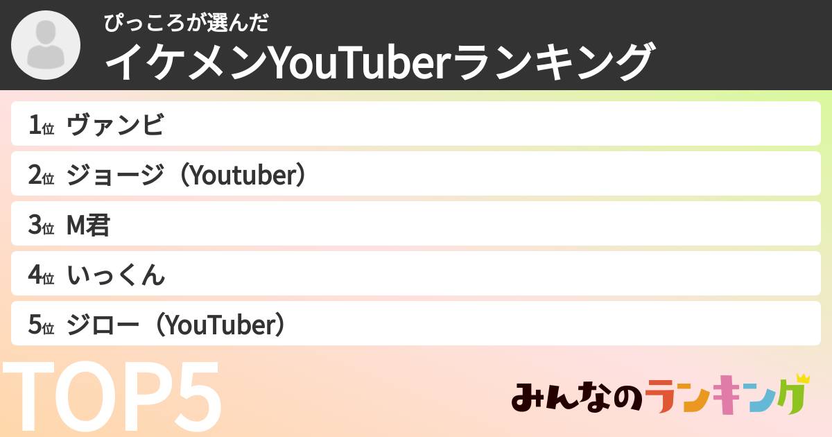 ぴっころさんの「イケメンYouTuberランキング」