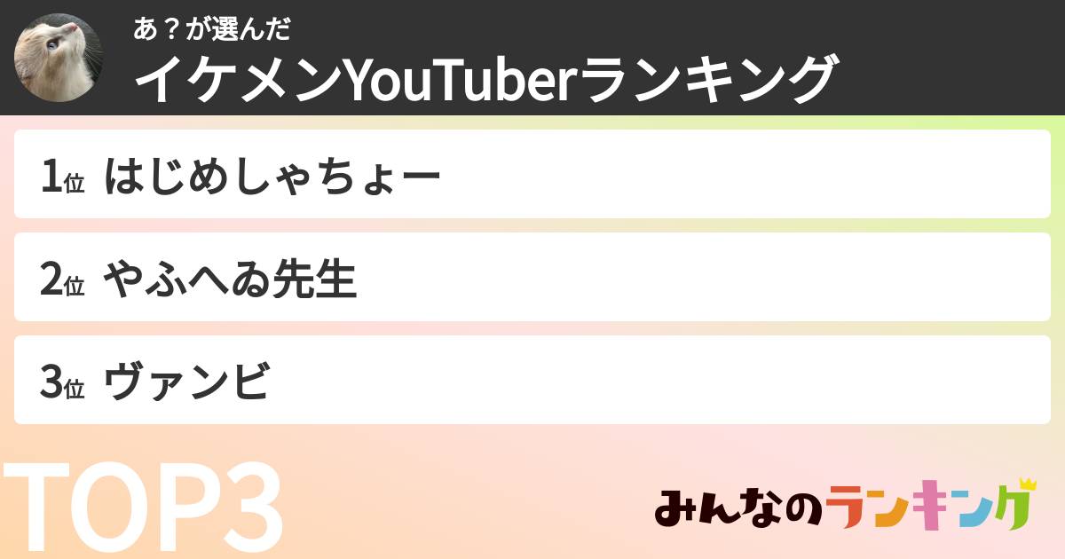 あ？さんの「イケメンYouTuberランキング」