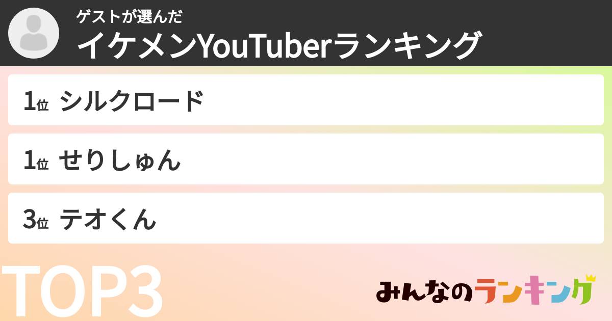 ゲストさんの「イケメンYouTuberランキング」
