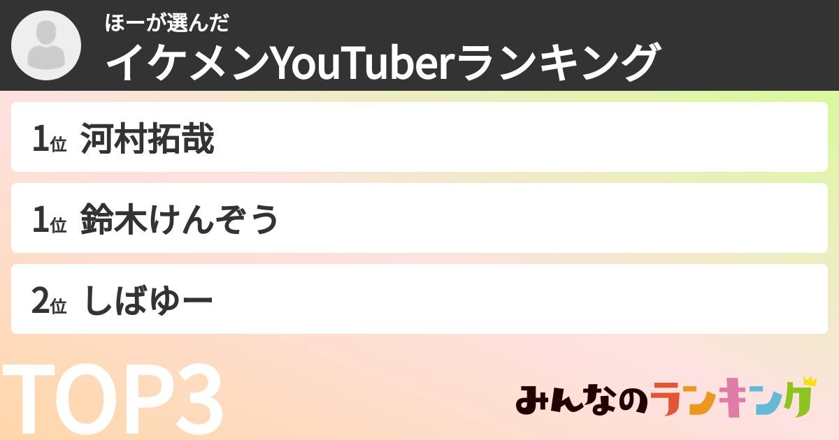 ほーさんの「イケメンYouTuberランキング」