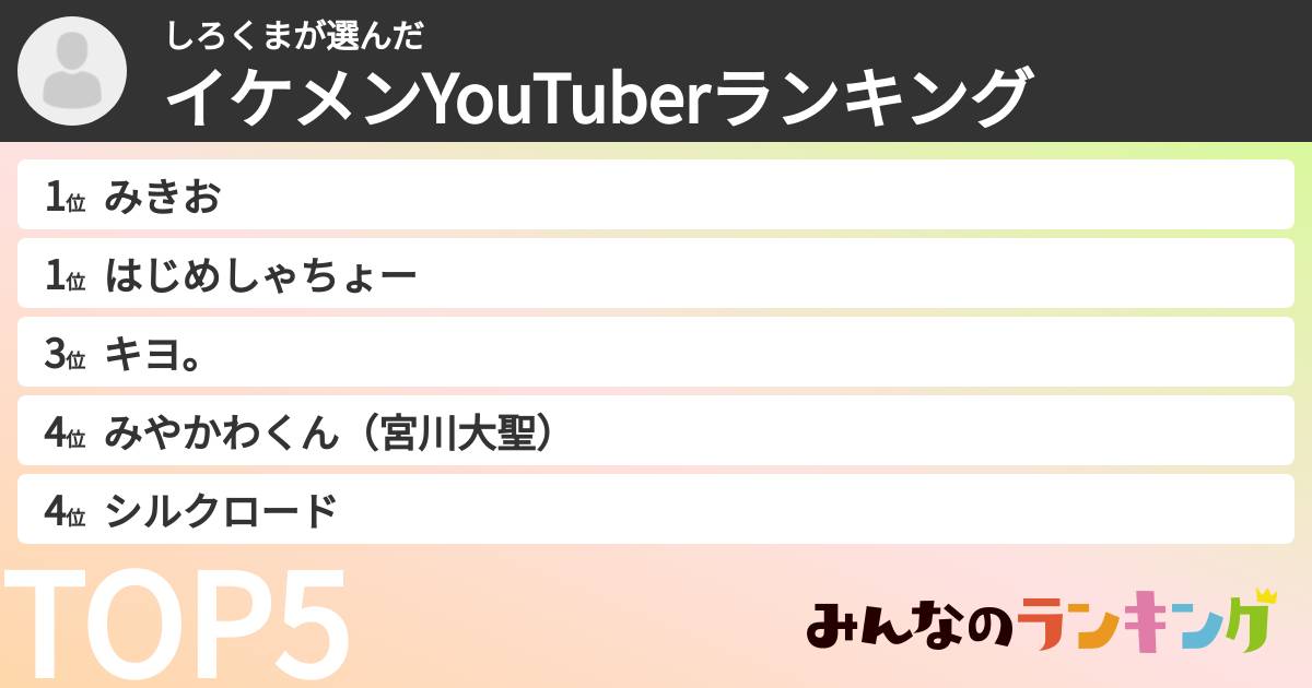 しろくまさんの「イケメンYouTuberランキング」