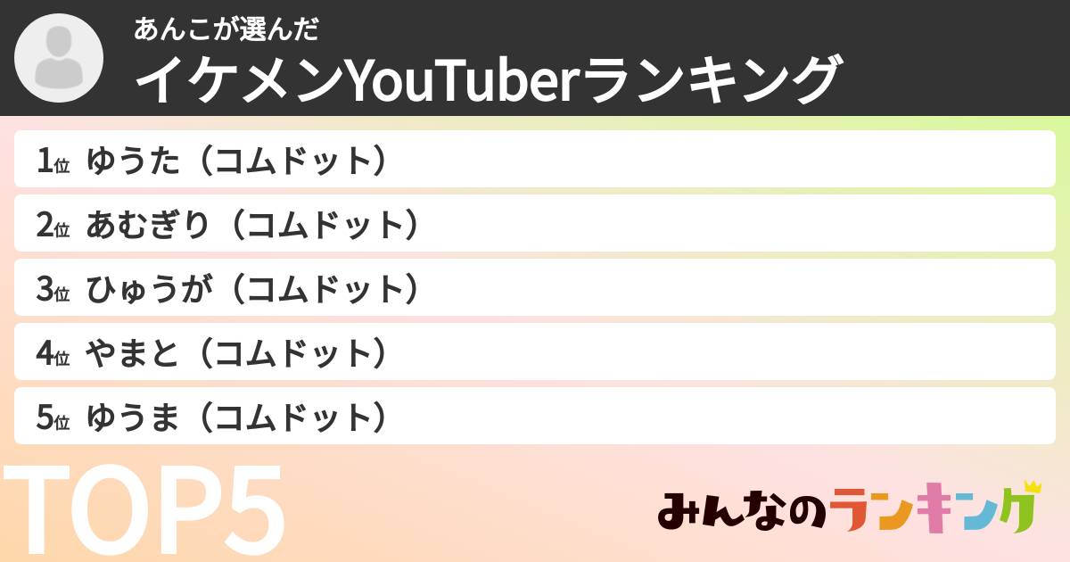 あんこさんの「イケメンYouTuberランキング」