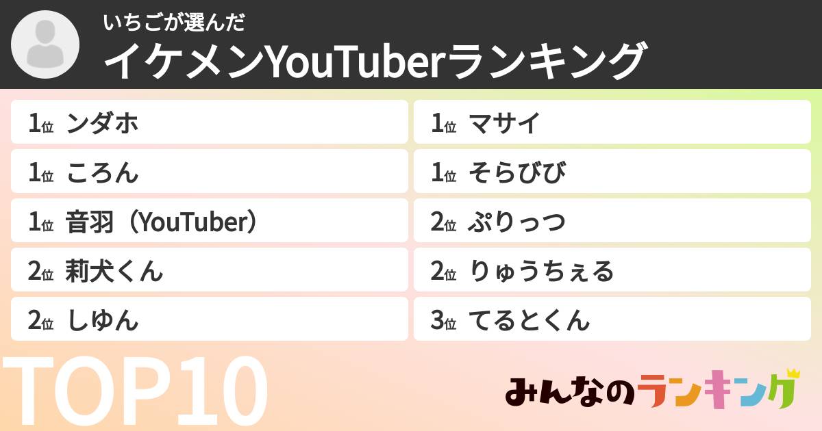 いちごさんの「イケメンYouTuberランキング」