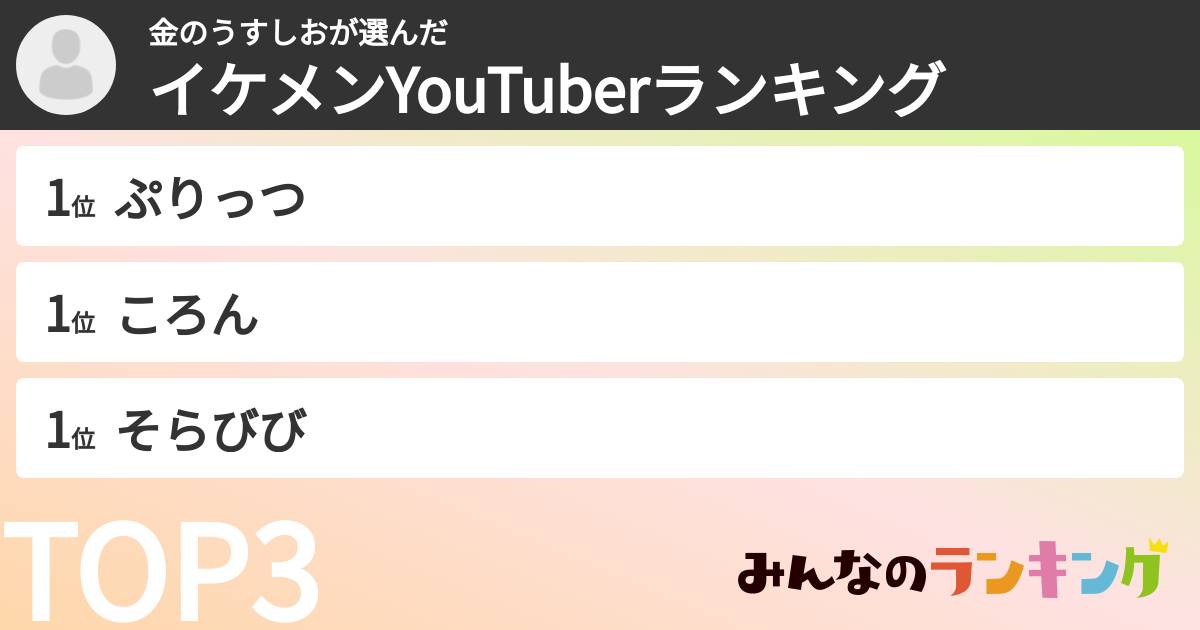金のうすしおさんの「イケメンYouTuberランキング」