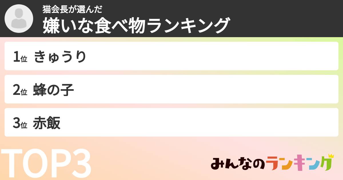 猫会長さんの「嫌いな食べ物ランキング」