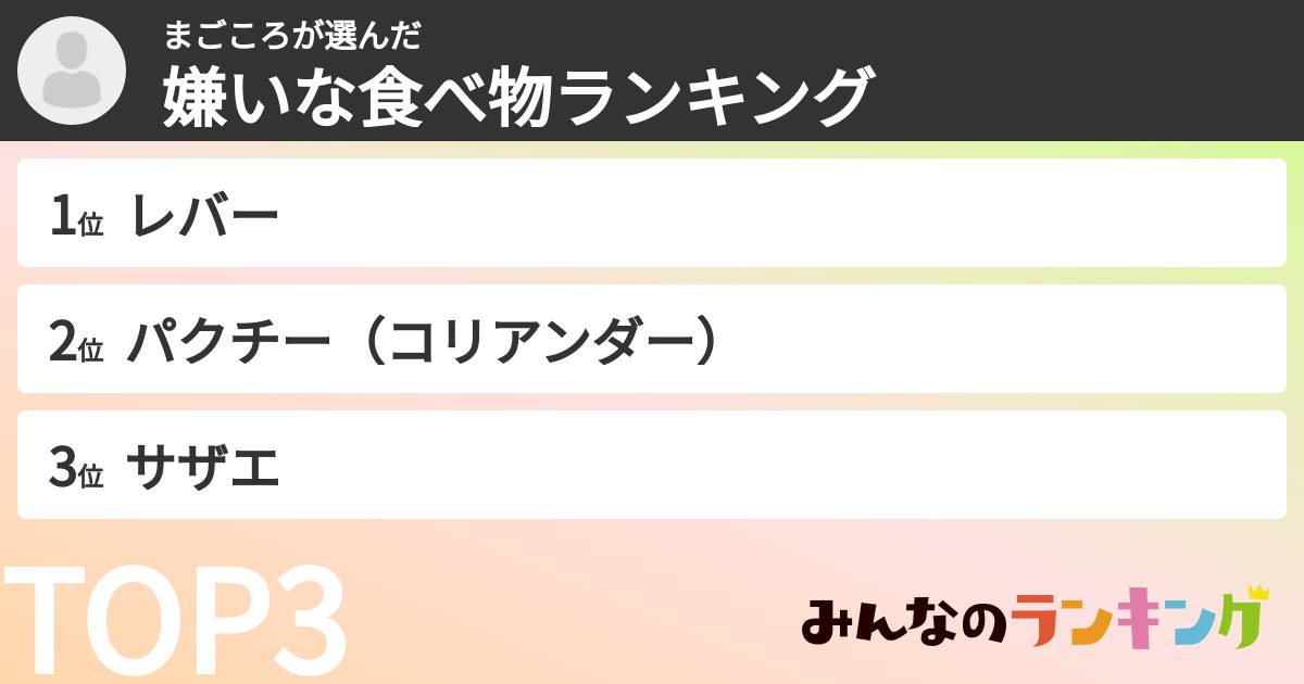 まごころさんの「嫌いな食べ物ランキング」