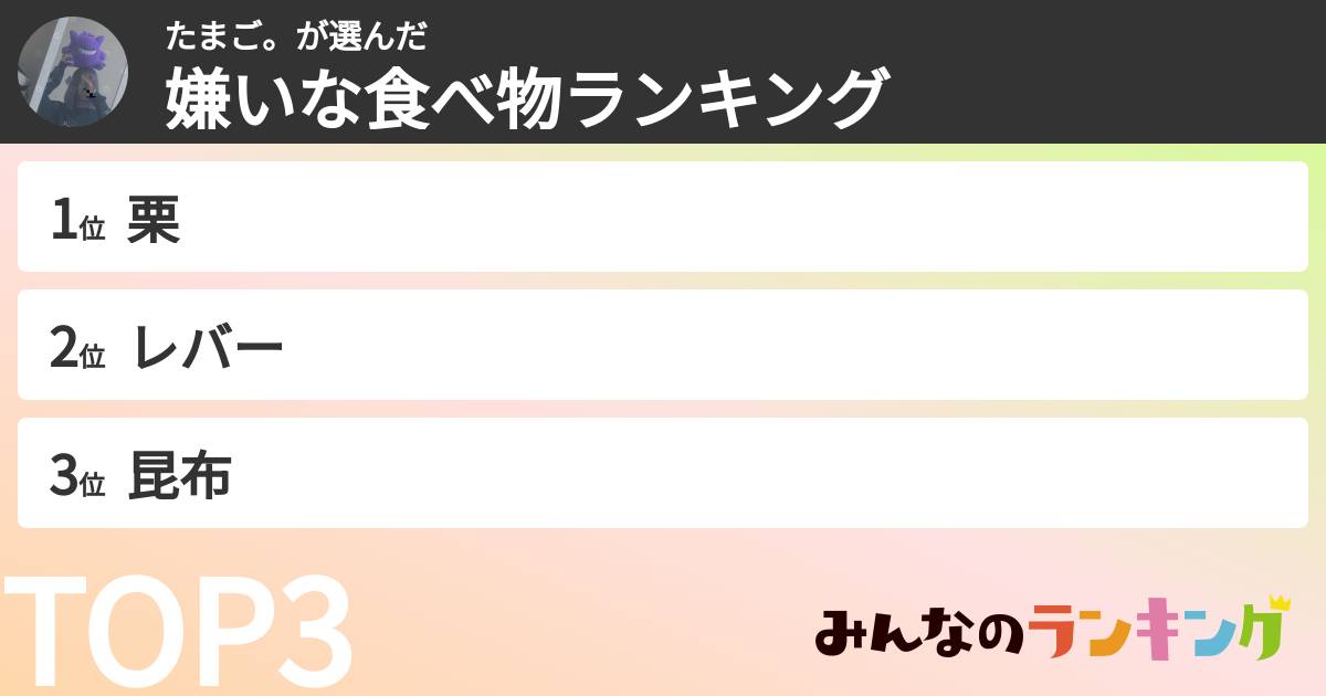 たまご。さんの「嫌いな食べ物ランキング」