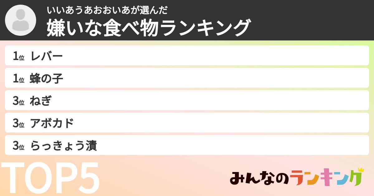 いいあうあおおいあさんの「嫌いな食べ物ランキング」