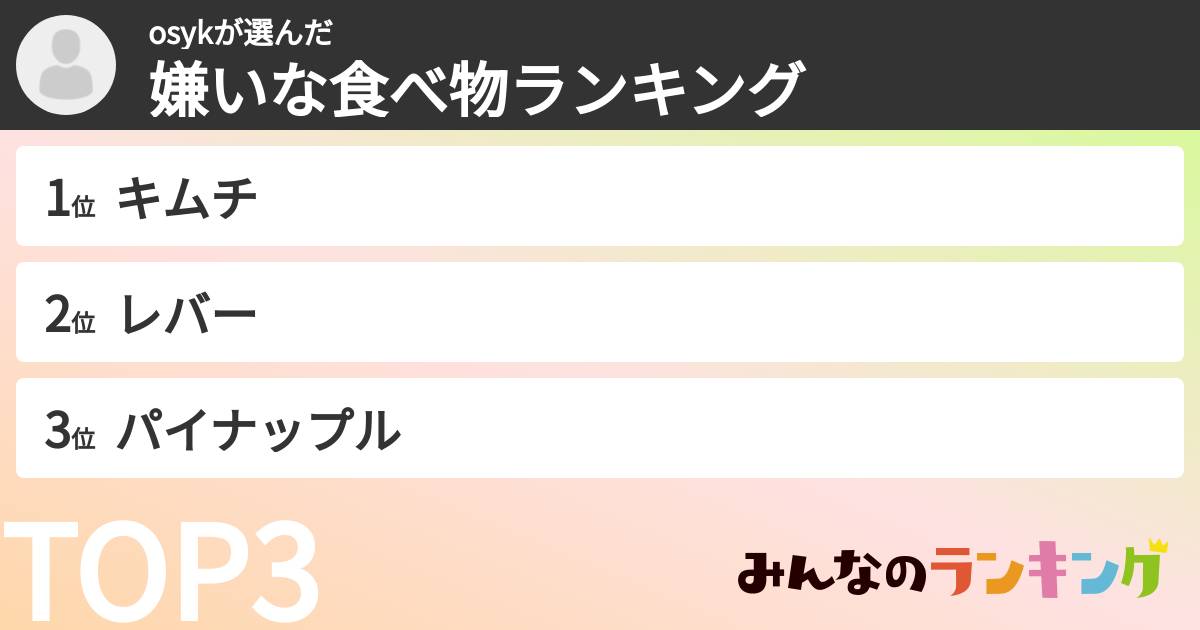 osykさんの「嫌いな食べ物ランキング」