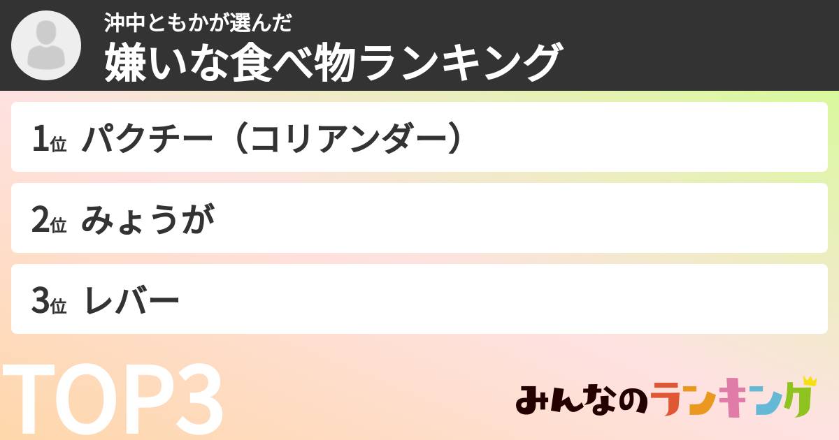 沖中ともかさんの「嫌いな食べ物ランキング」
