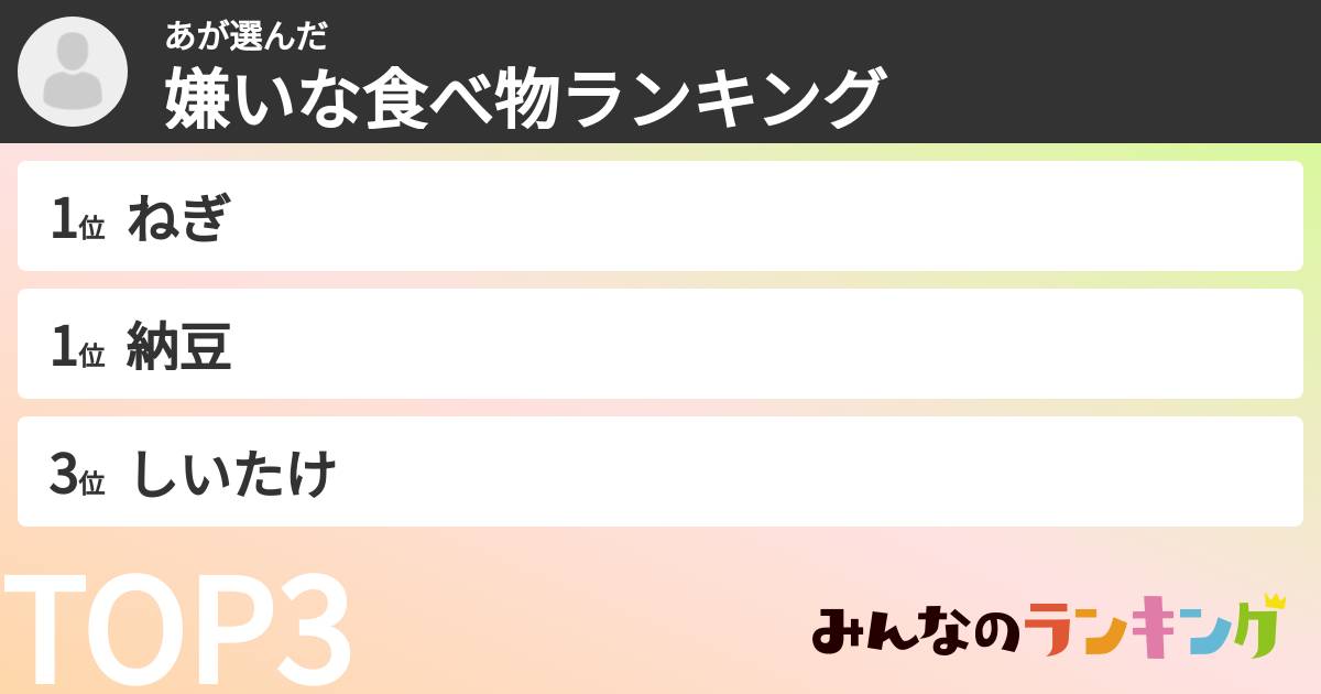 あさんの「嫌いな食べ物ランキング」