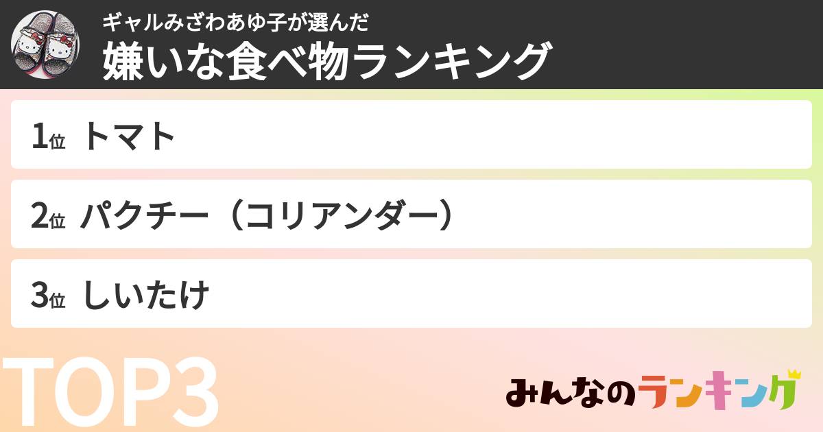 ギャルみざわあゆ子さんの「嫌いな食べ物ランキング」