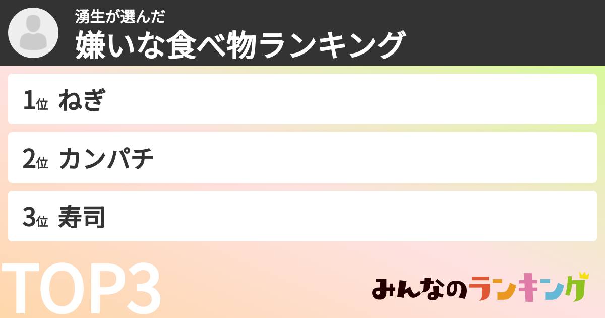 湧生さんの「嫌いな食べ物ランキング」