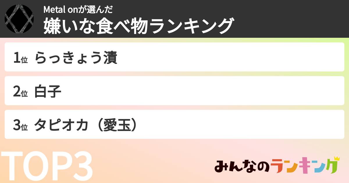 Metal onさんの「嫌いな食べ物ランキング」