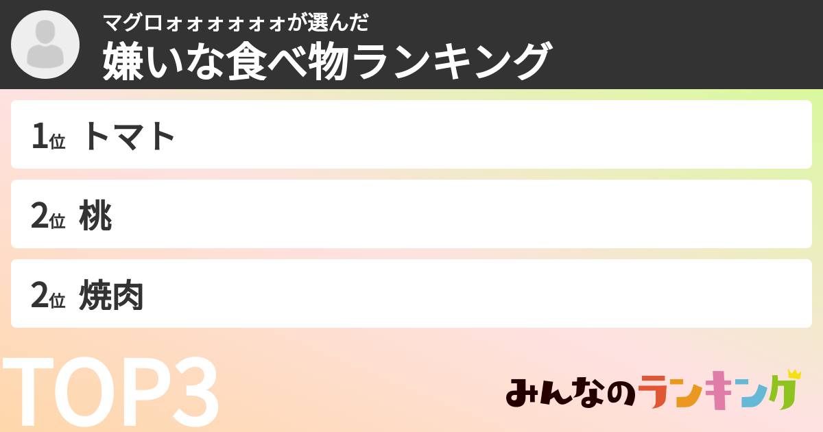 マグロォォォォォォさんの「嫌いな食べ物ランキング」