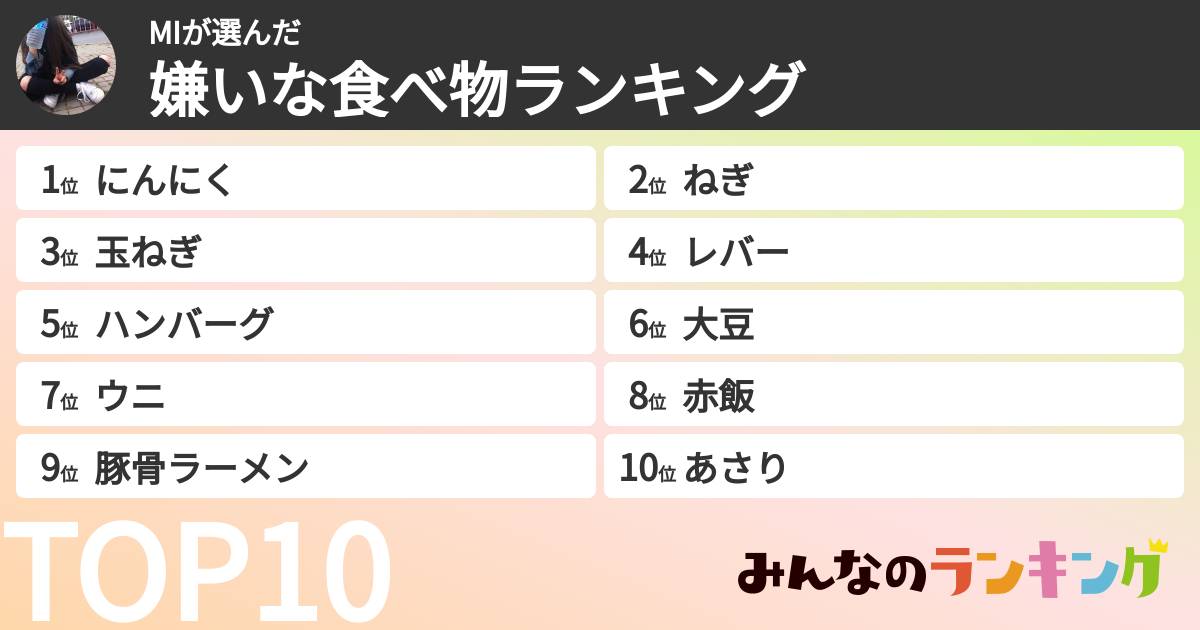 MIさんの「嫌いな食べ物ランキング」