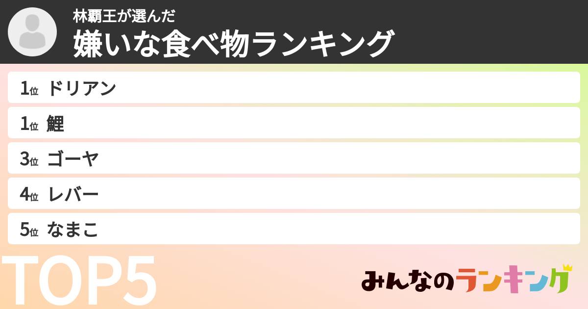 林覇王さんの「嫌いな食べ物ランキング」
