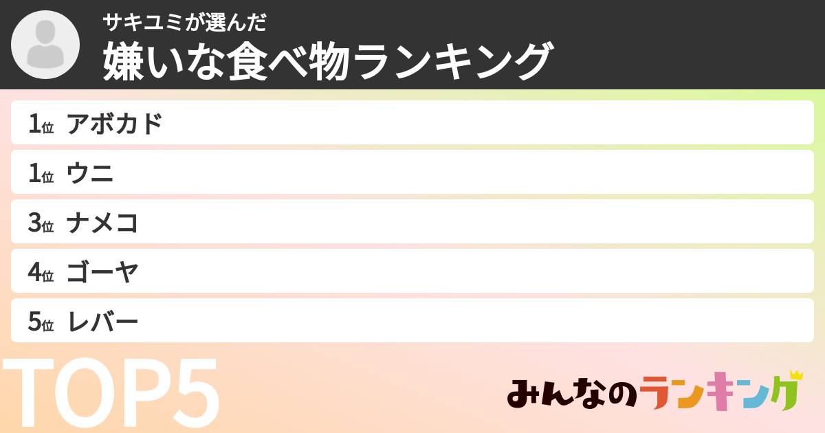 サキユミさんの「嫌いな食べ物ランキング」