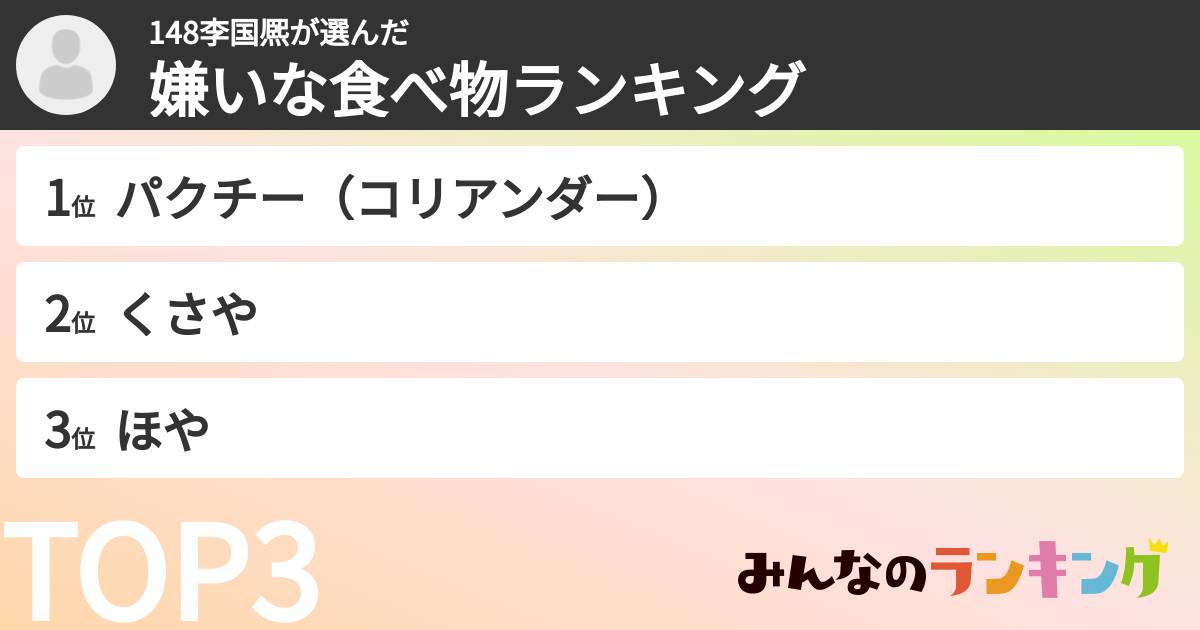 148李国熈さんの「嫌いな食べ物ランキング」