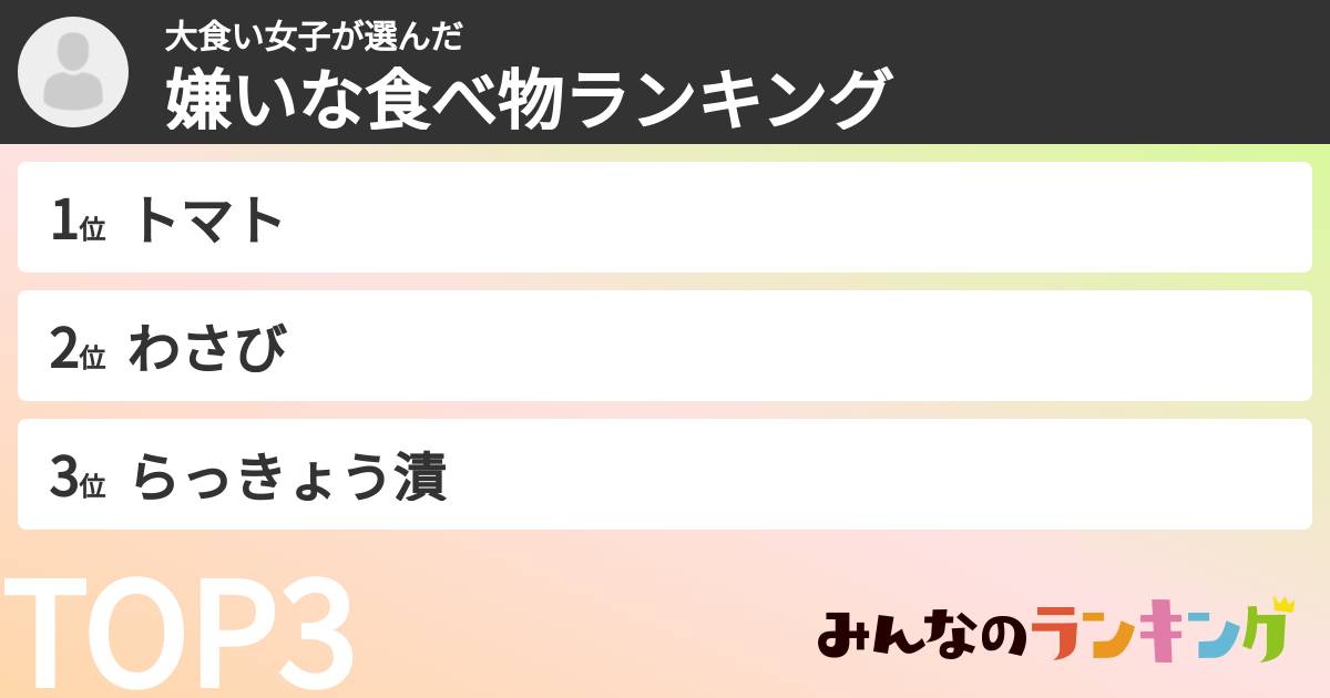 大食い女子さんの「嫌いな食べ物ランキング」