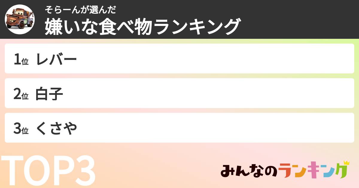 そらーんさんの「嫌いな食べ物ランキング」