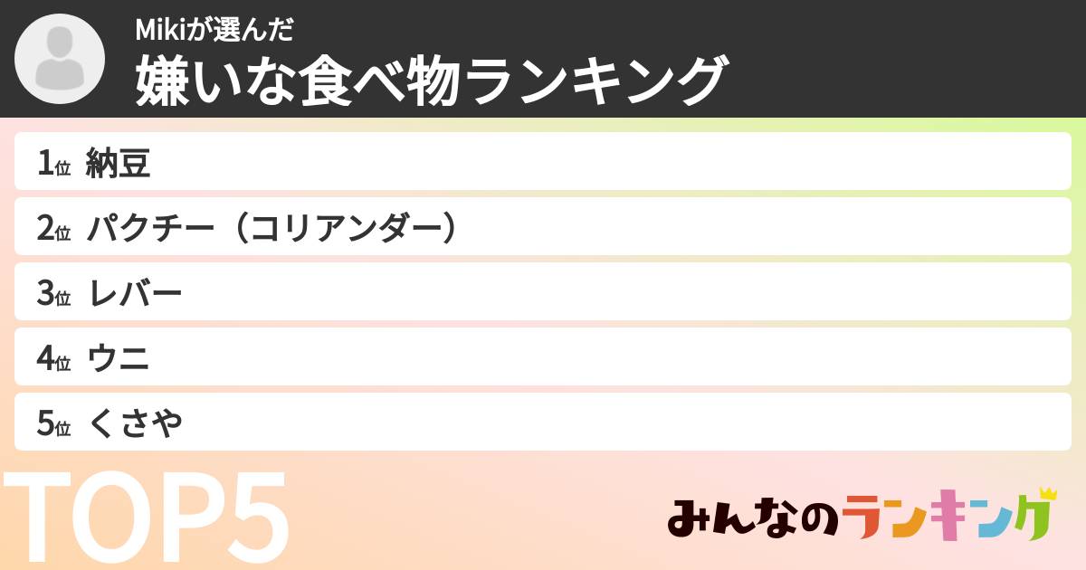 Mikiさんの「嫌いな食べ物ランキング」