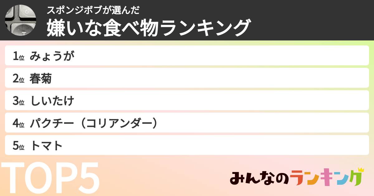 スポンジボブさんの「嫌いな食べ物ランキング」