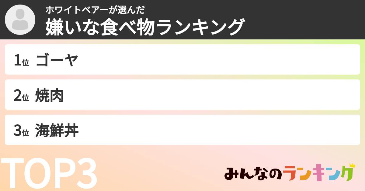 ホワイトベアーさんの「嫌いな食べ物ランキング」