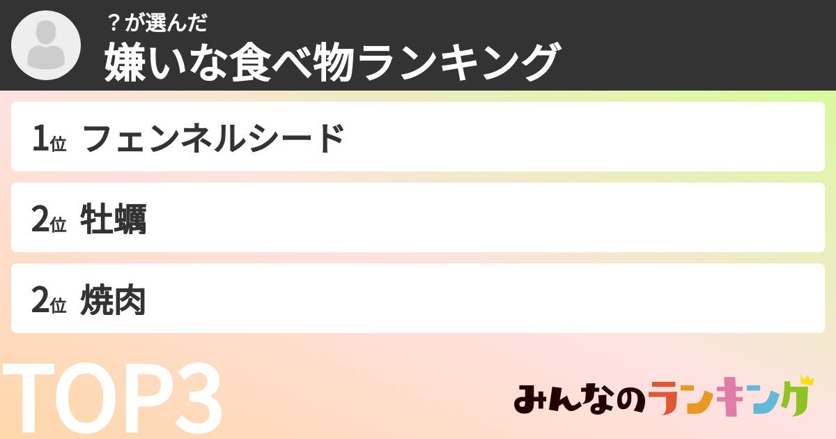 ？さんの「嫌いな食べ物ランキング」