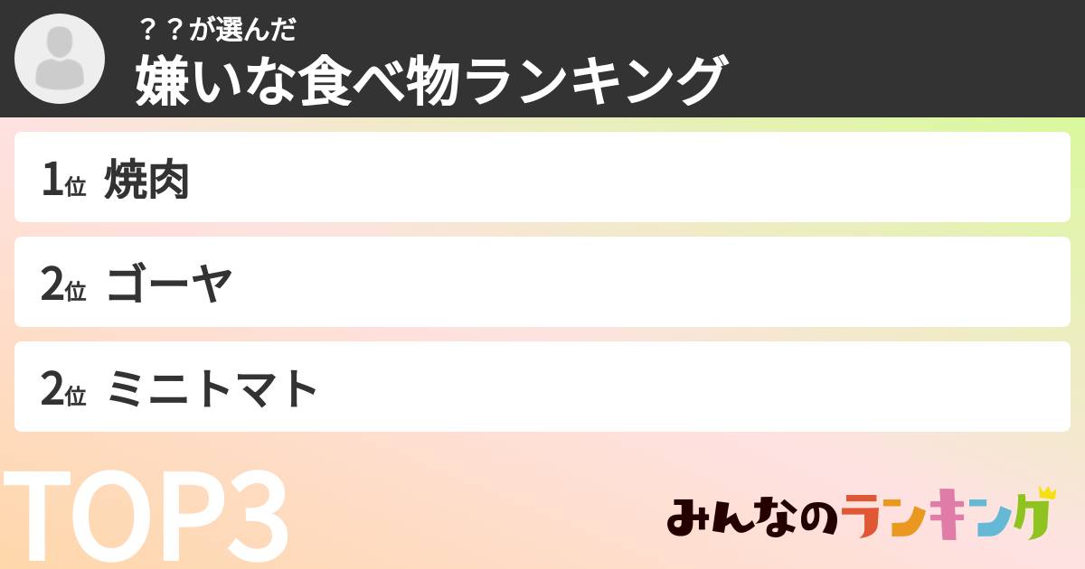 ？？さんの「嫌いな食べ物ランキング」