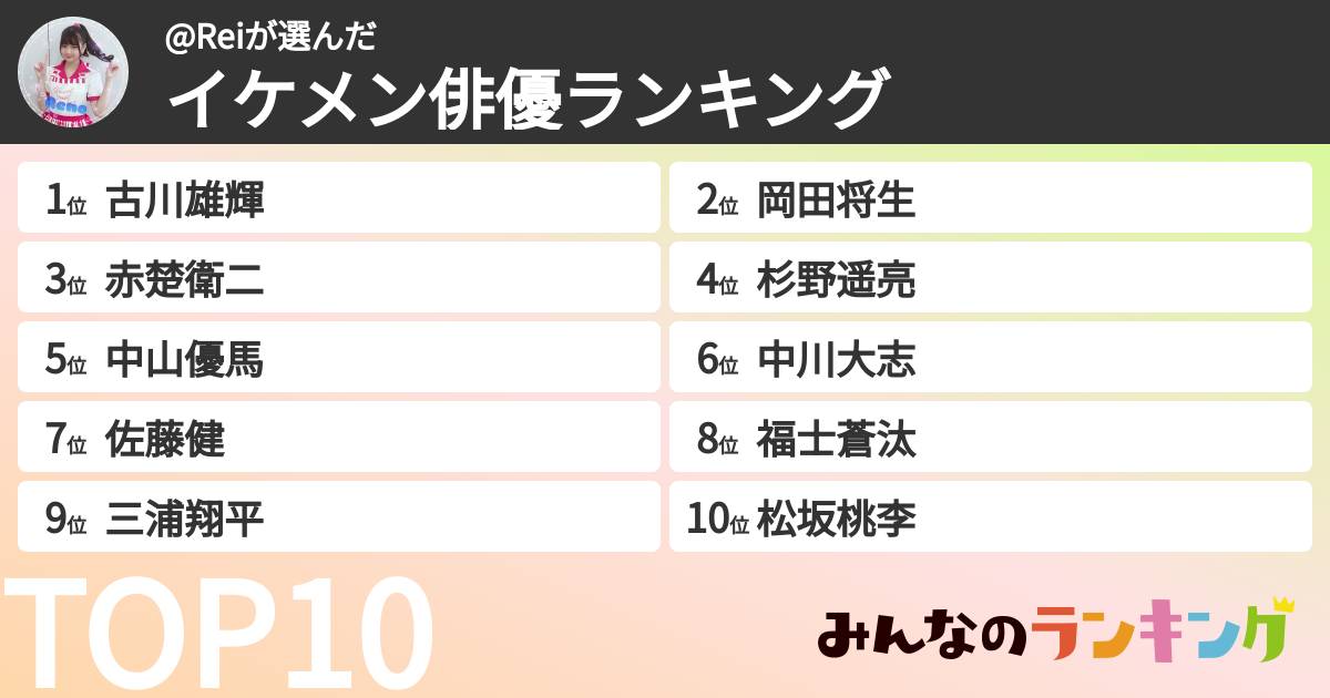 @Reiさんの「イケメン俳優ランキング」