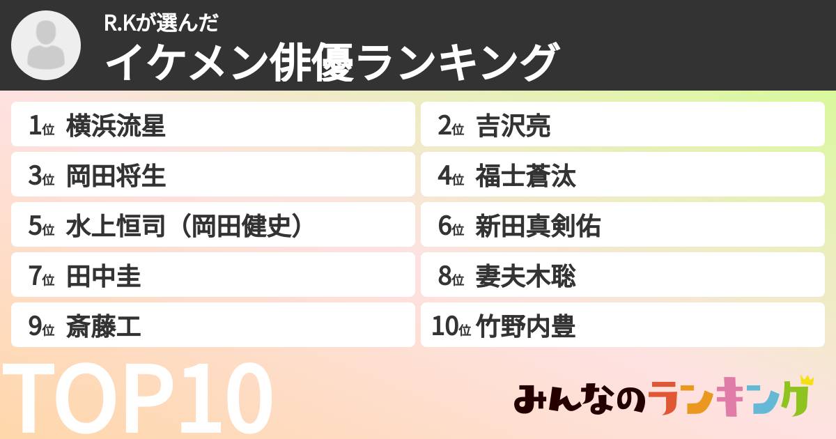 R.Kさんの「イケメン俳優ランキング」