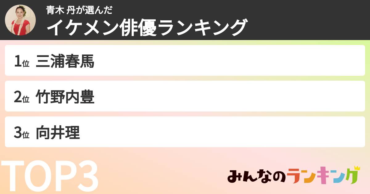 青木 丹さんの「イケメン俳優ランキング」