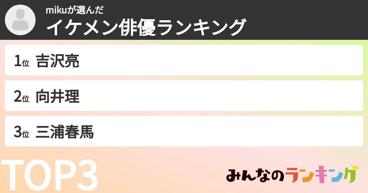 mikuさんの「イケメン俳優ランキング」