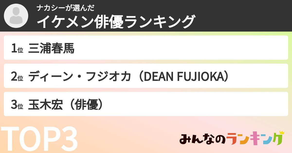 ナカシーさんの「イケメン俳優ランキング」