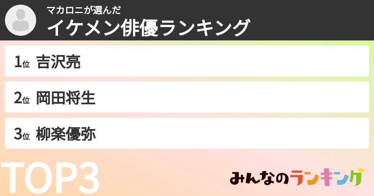 マカロニさんの「イケメン俳優ランキング」