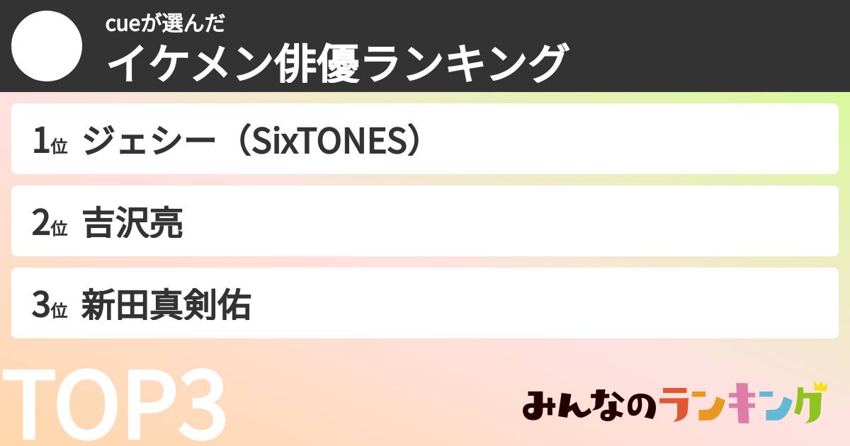 cueさんの「イケメン俳優ランキング」