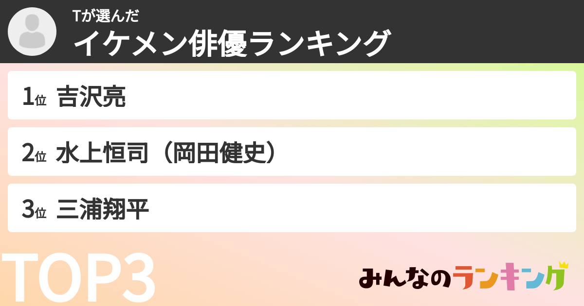 Tさんの「イケメン俳優ランキング」